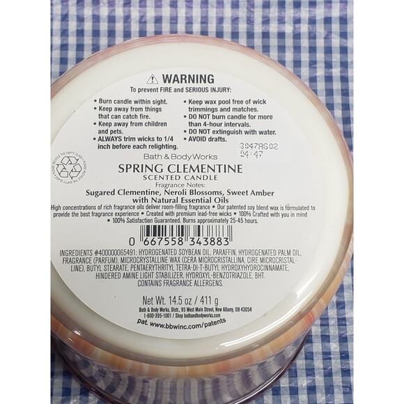 BBW Spring Clementine Large 3 Wick Candle with Decorative Glass Lid - Picture 2 of 2